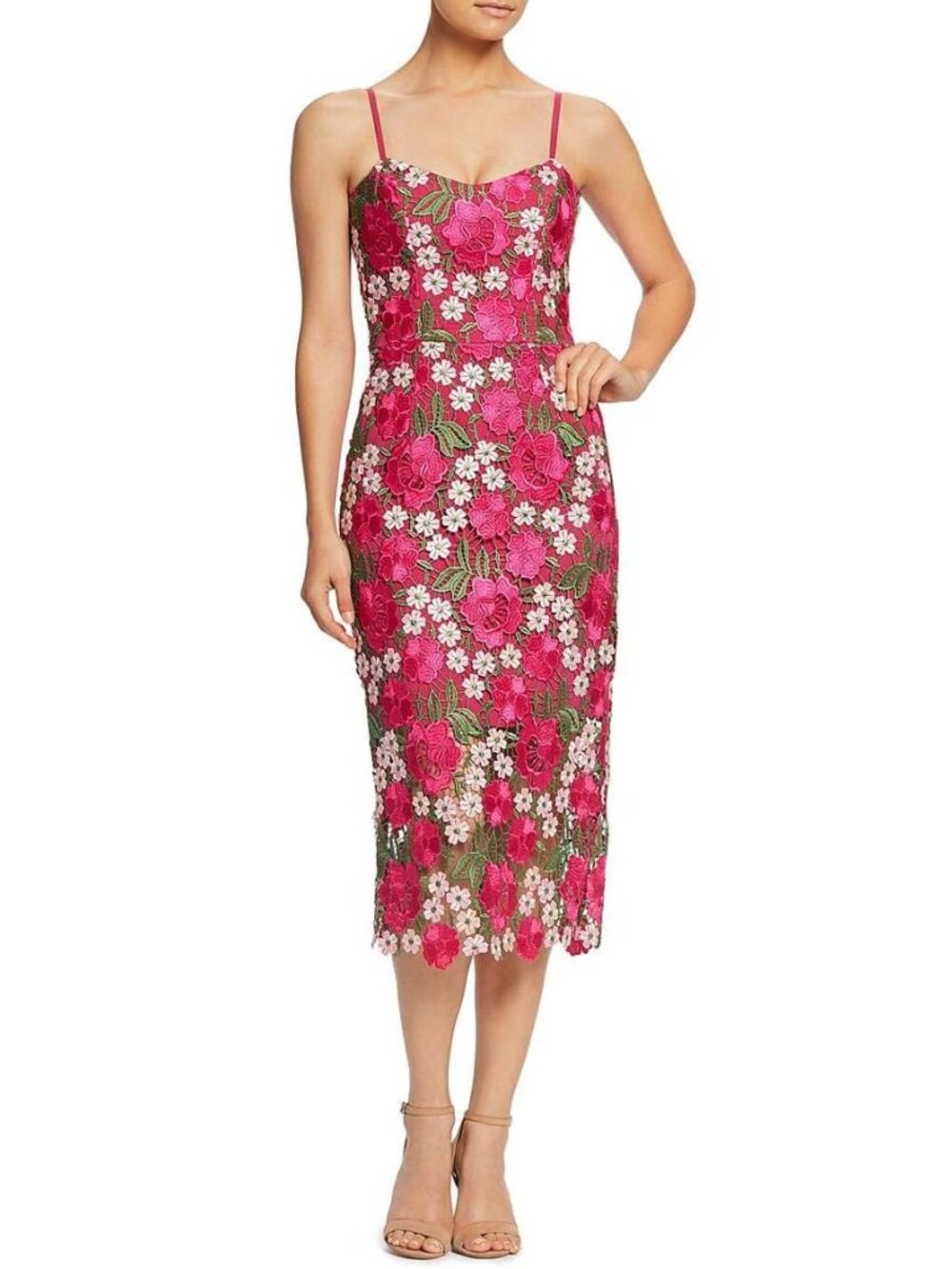 Dress the Population Hot Pink Floral Lace Dress Size XS EUC